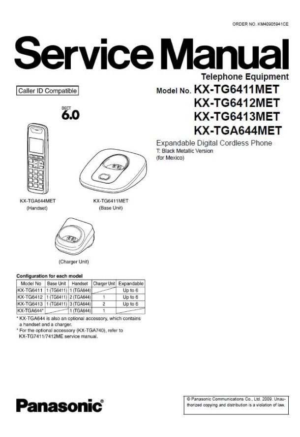 KX-TG6411MET, KX-TG6412MET, KX-TG6413MET, KX-TGA644MET